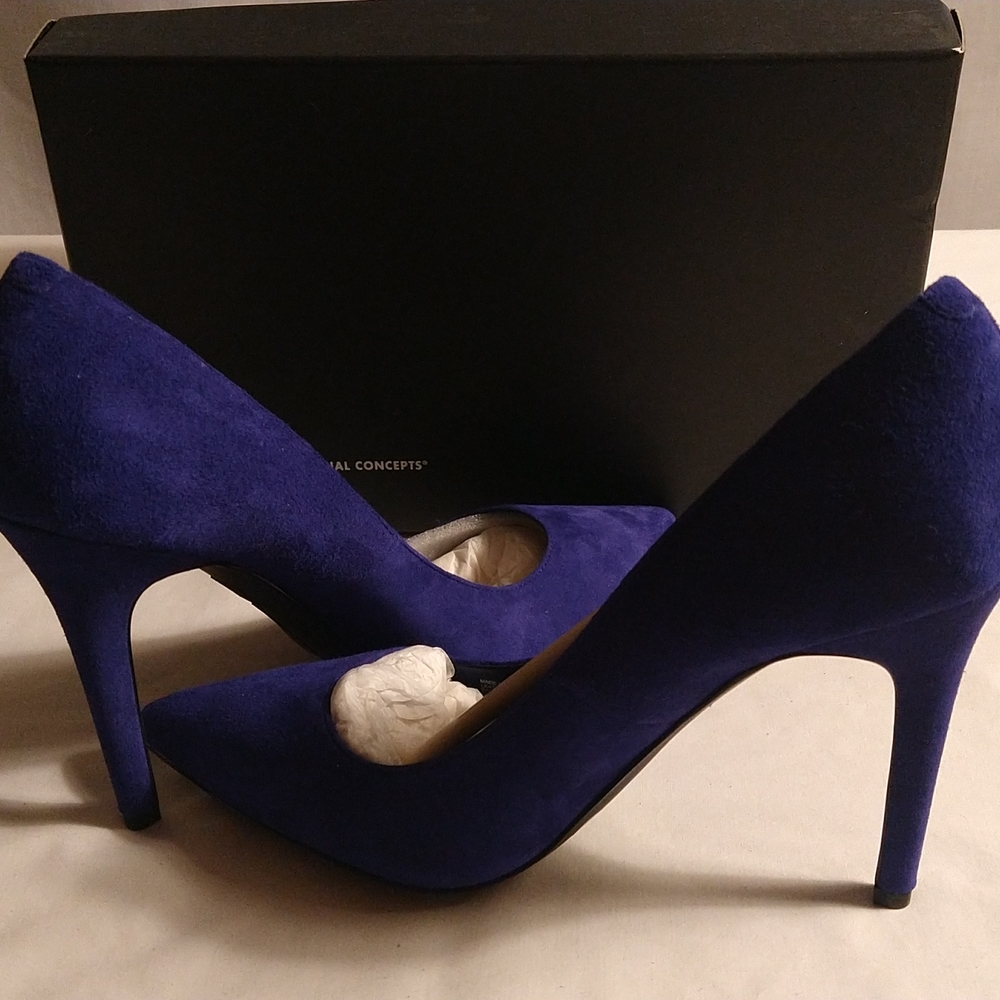 INC INTERNATIONAL CONCEPTS ELECTRIC BLUE SUEDE STILETTOS SHOES - Picture 4 of 5